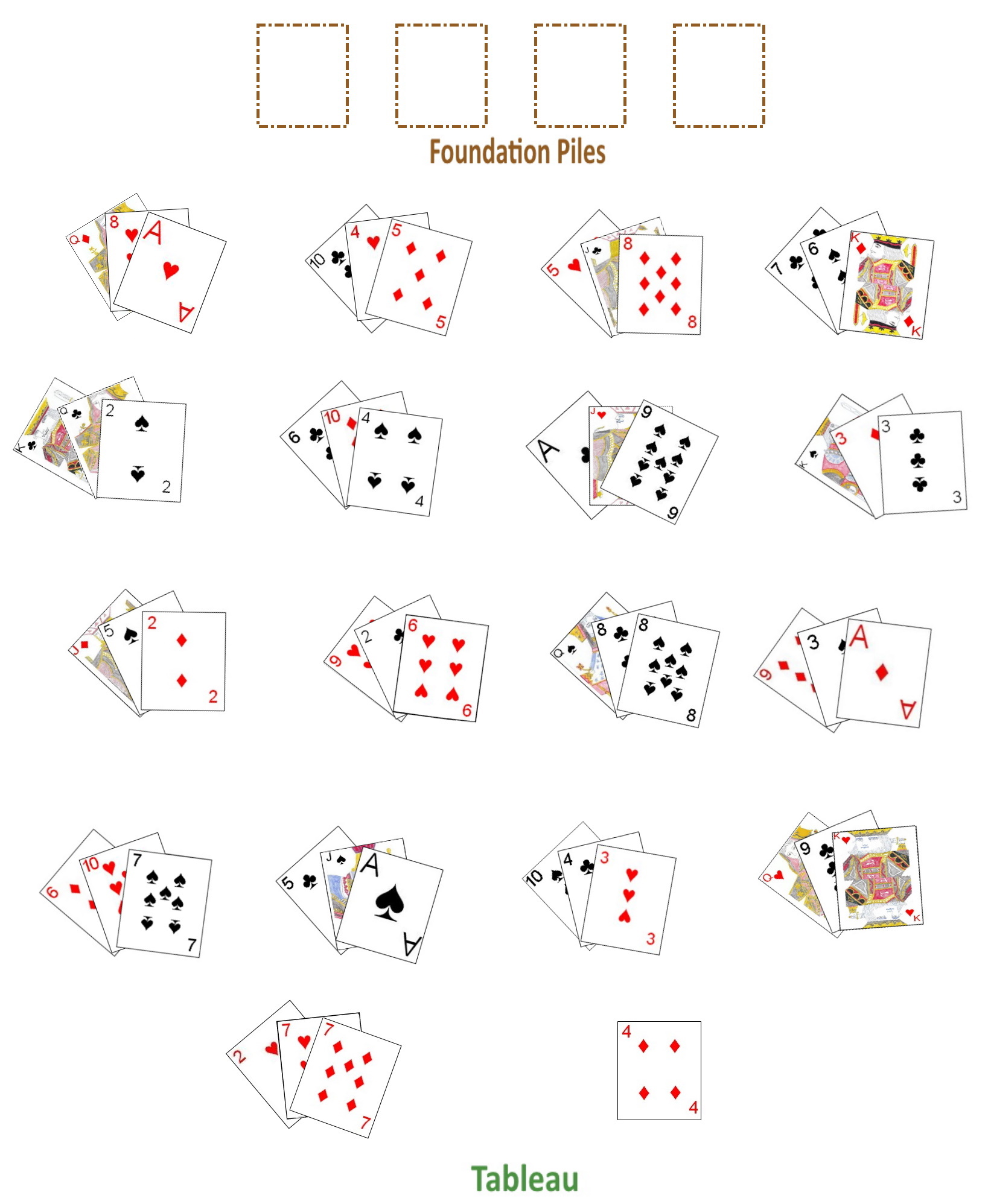 Example initial deal for La Belle Lucie solitaire Example inital setup for La Belle Lucie solitaire